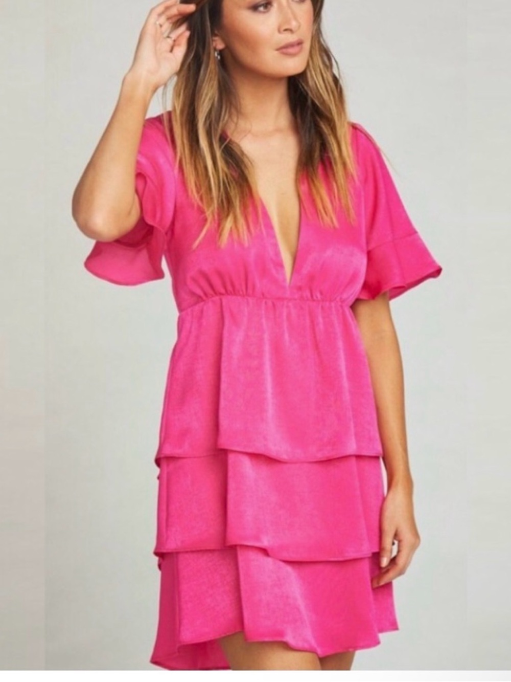 Show Me Your Mumu Pink Dulce Dress Small Tiered Ruffle V-Neck Mini - Picture 5 of 7